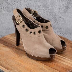 Stuart Weitzman Portside Gray Suede Grommet Slingback Stiletto 8.5 M Office